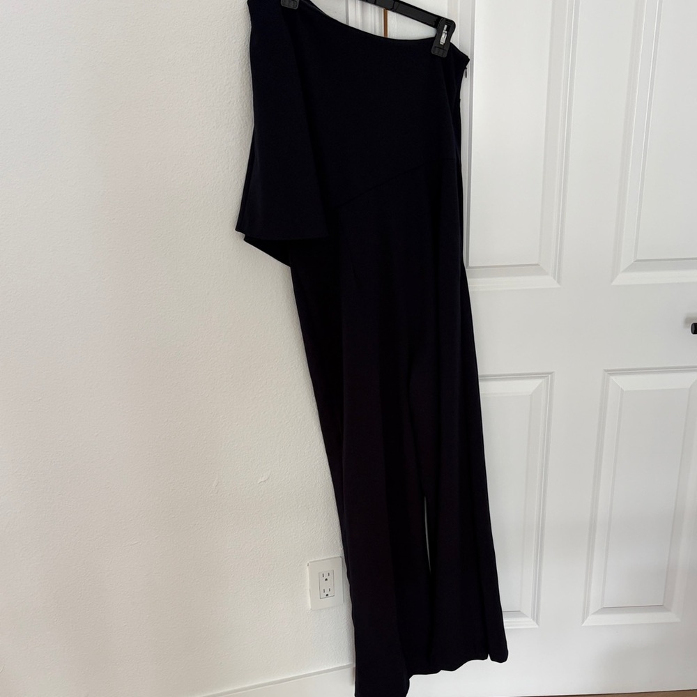 Adrianna Papell Black One-Shoulder Wide-Leg Jumpsuit